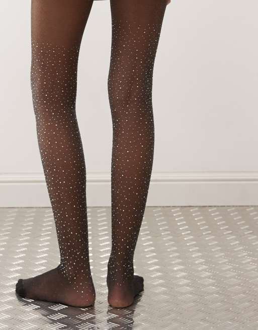 Reclaimed Vintage - Sorte gennemsigtige tights med rhinsten, 3 af 3