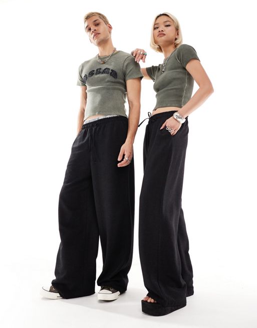 Reclaimed Vintage - Sorte pull-on-bukser i hørlook i unisex-stil