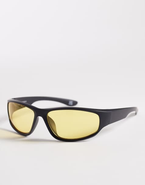 Reclaimed Vintage - Sorte sporty solbriller med gule glas - view 1