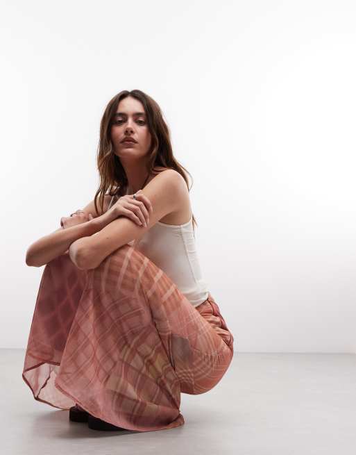 Reclaimed vintage spliced check maxi skirt