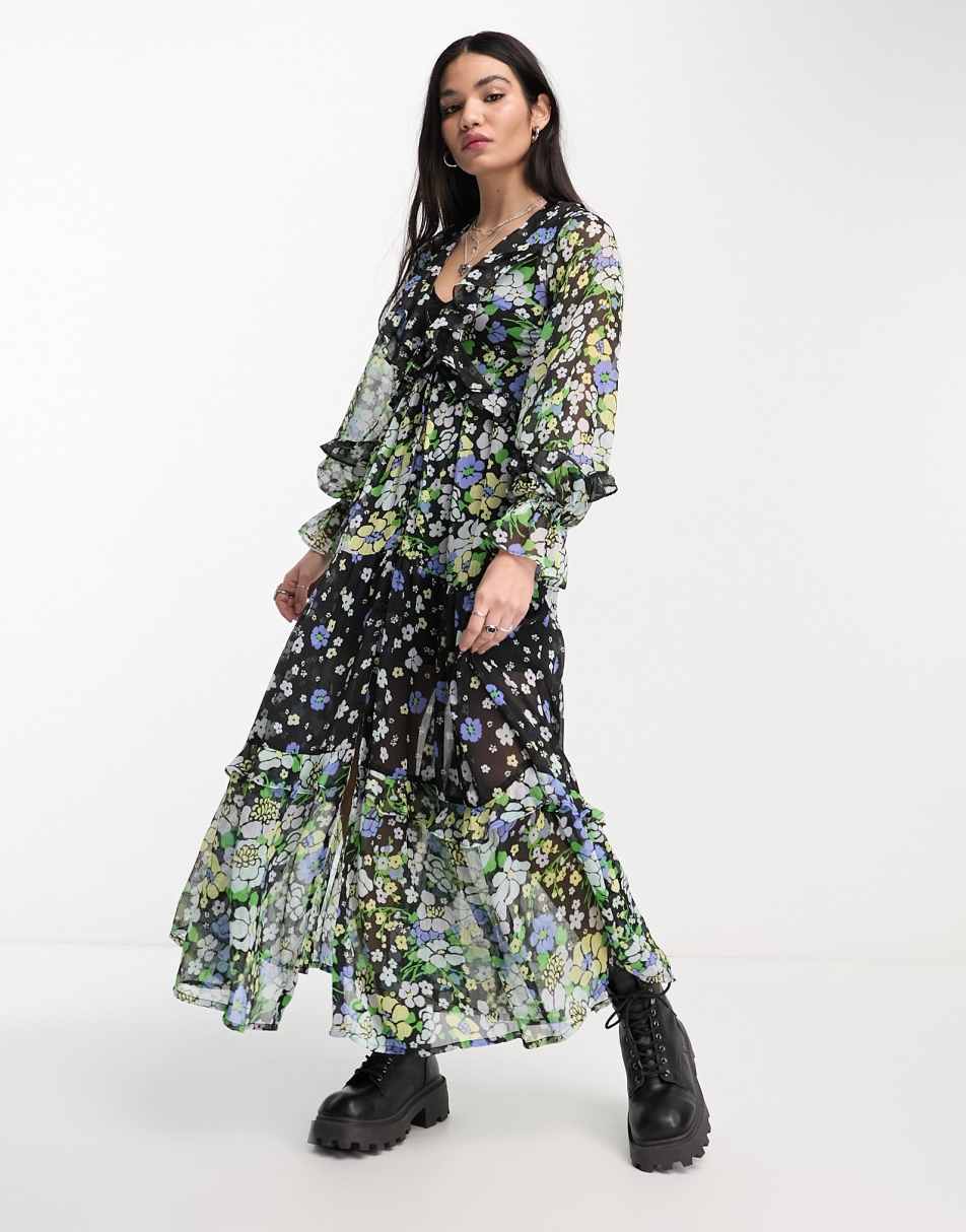 Reclaimed Vintage spliced floral print tiered maxi dress