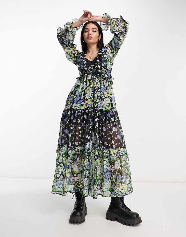 Reclaimed Vintage spliced floral print tiered maxi dress 0