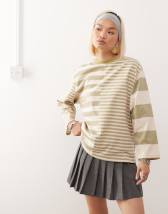 ASOS DESIGN cinched button detail shirt in blue and brown stripes