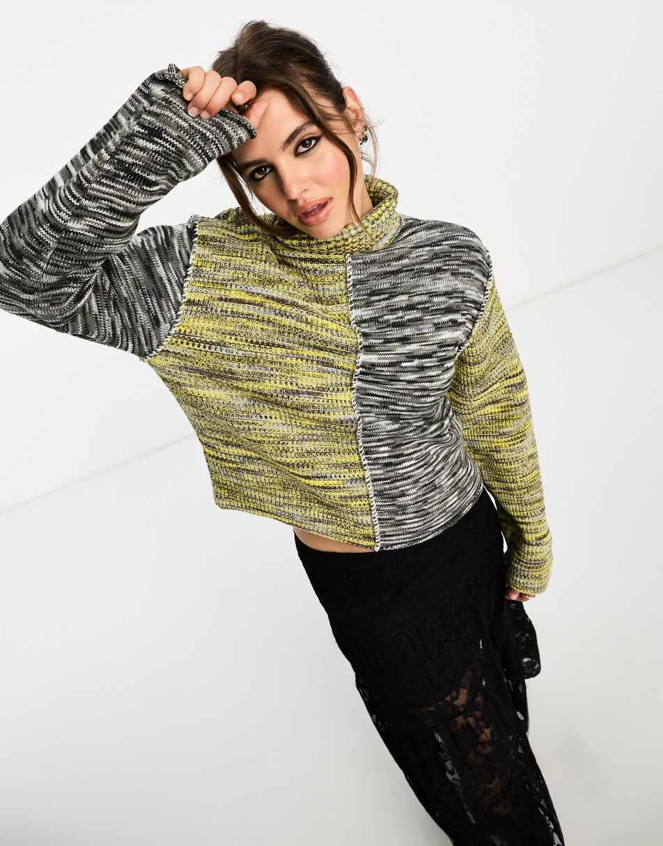 Reclaimed Vintage spliced space dye jumper in multi 2