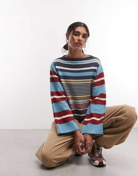 Reclaimed Vintage spliced stripe knitted jumper in blue - view 1