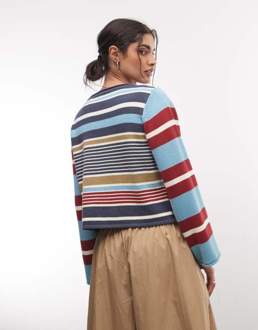 Reclaimed Vintage spliced striped knit sweater in blue, 3 of 4