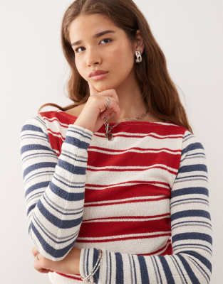 spliced striped long sleeve top in multi