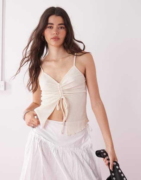 Reclaimed Vintage split front cami with ruched bust detail in white - view 1