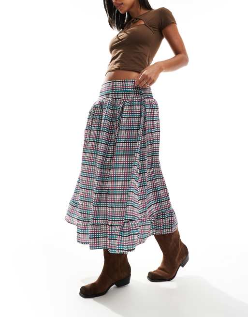 Reclaimed Vintage – Spódnica midi w kowbojskim stylu z obniżoną talią i wzorem w kratkę vichy