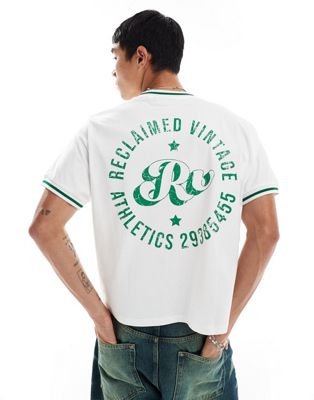 Reclaimed Vintage sports cropped boxy t-shirt in white
