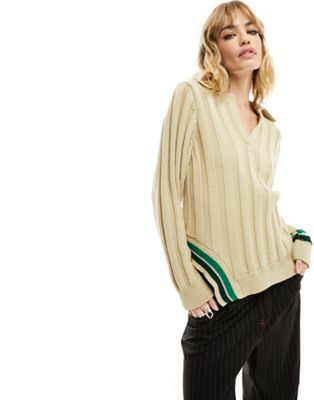 Reclaimed Vintage sporty collared knitted top with green stripe - ASOS Price Checker