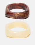 [Reclaimed Vintage] Reclaimed Vintage square bangle 2 pack in cream and brown-Multi One Size Multi