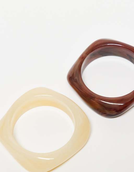 Reclaimed Vintage square bangle 2 pack in cream and brown