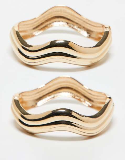 Reclaimed Vintage square bangle 2 pack in gold - view 1