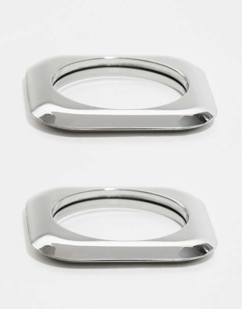 Reclaimed Vintage square bangle 2 pack in silver - view 1