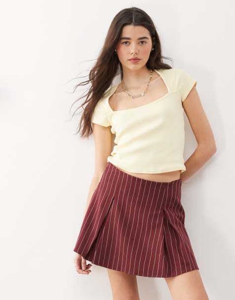 Reclaimed Vintage square neck fitted t-shirt in butter yellow - view 1