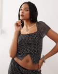 [Reclaimed Vintage] Reclaimed Vintage square neck mesh top with split hem in polka dot print (part of a set)-Black XS BLACK