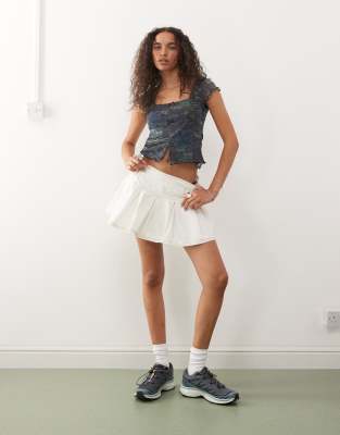 Reclaimed Vintage Square Neck Split Front Mesh Top In Multi