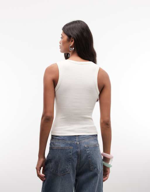 Reclaimed Vintage square neck tank top with button detailing in ecru, 3 of 4
