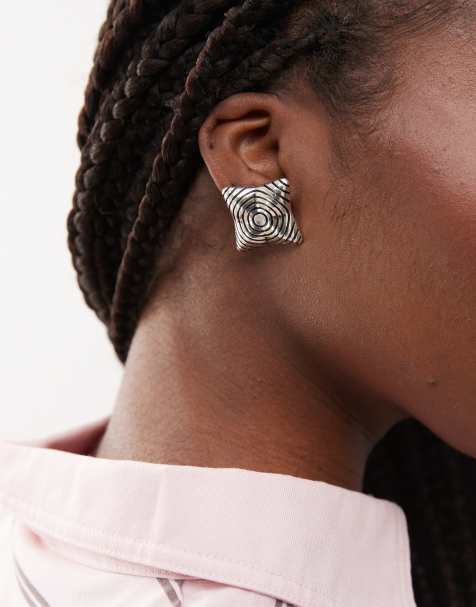 Reclaimed Vintage square stud earrings in silver - view 1