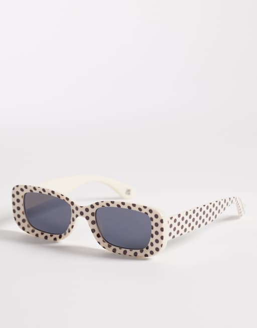 Reclaimed Vintage square sunglasses in cream and brown polka dot print