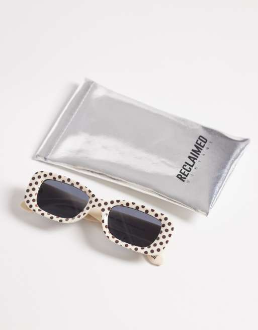 Reclaimed Vintage square sunglasses in cream and brown polka dot print, 3 of 3