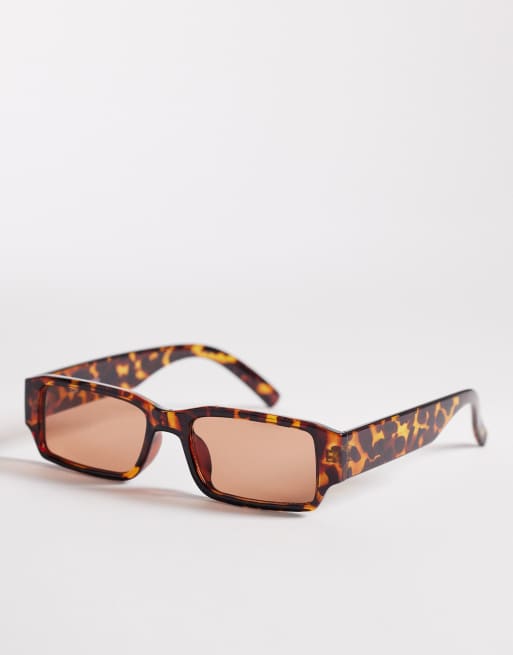 Reclaimed Vintage square sunglasses with light brown lens in dark tortoise shell