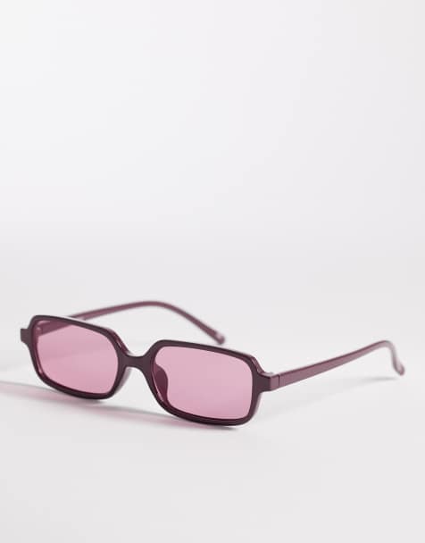Reclaimed Vintage square sunglasses with red lens in burgundy - view 1