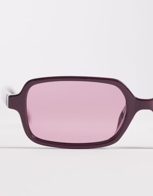 Reclaimed Vintage square sunglasses with red lens in burgundy, 2 of 3