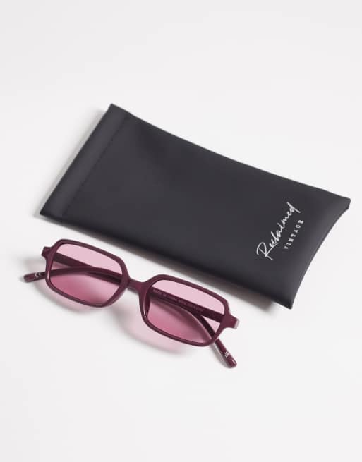 Reclaimed Vintage square sunglasses with red lens in burgundy, 3 of 3