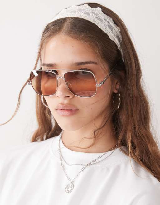 Reclaimed Vintage – Srebrne okulary aviator z soczewkami ombre