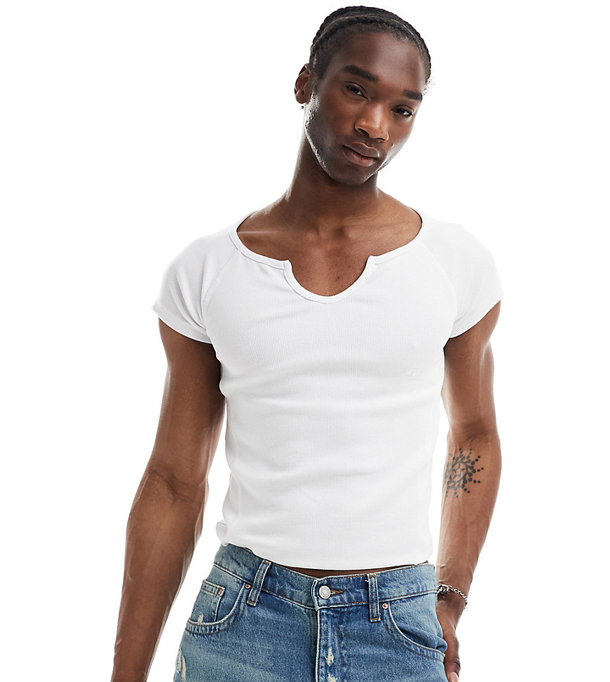 Reclaimed Vintage shrunken western ribbed t-shirt with notch neck in white