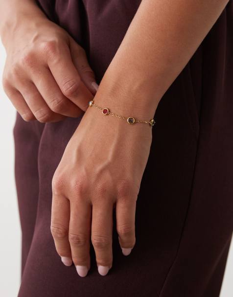 Reclaimed Vintage stainless steel chain bracelet with stones in gold - view 1