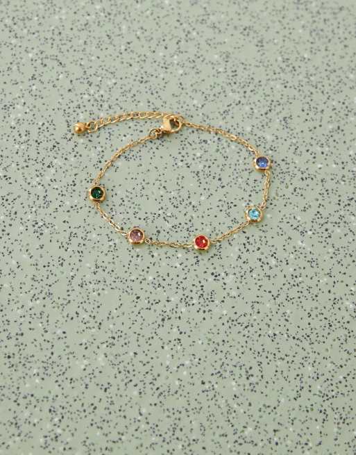 Reclaimed Vintage stainless steel chain jewellery with stones in gold