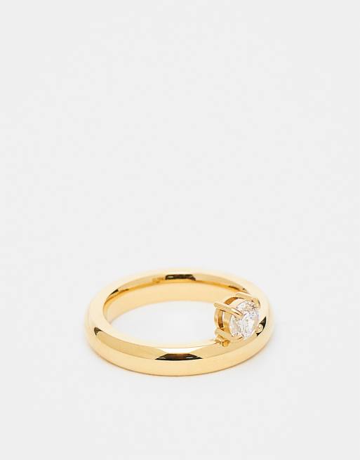 Reclaimed Vintage stainless steel dainty ring with stone in gold