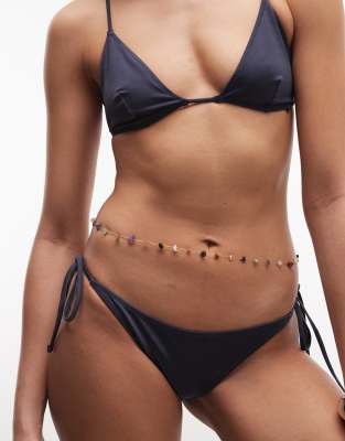 Reclaimed Vintage Stainless Steel Faux Gem Stone Belly Chain In Green