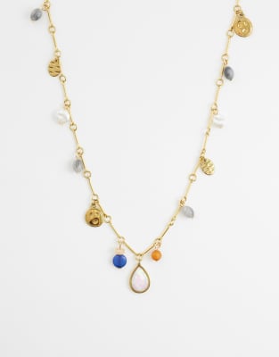 Reclaimed Vintage Stainless Steel Gem Link Necklace In Multi