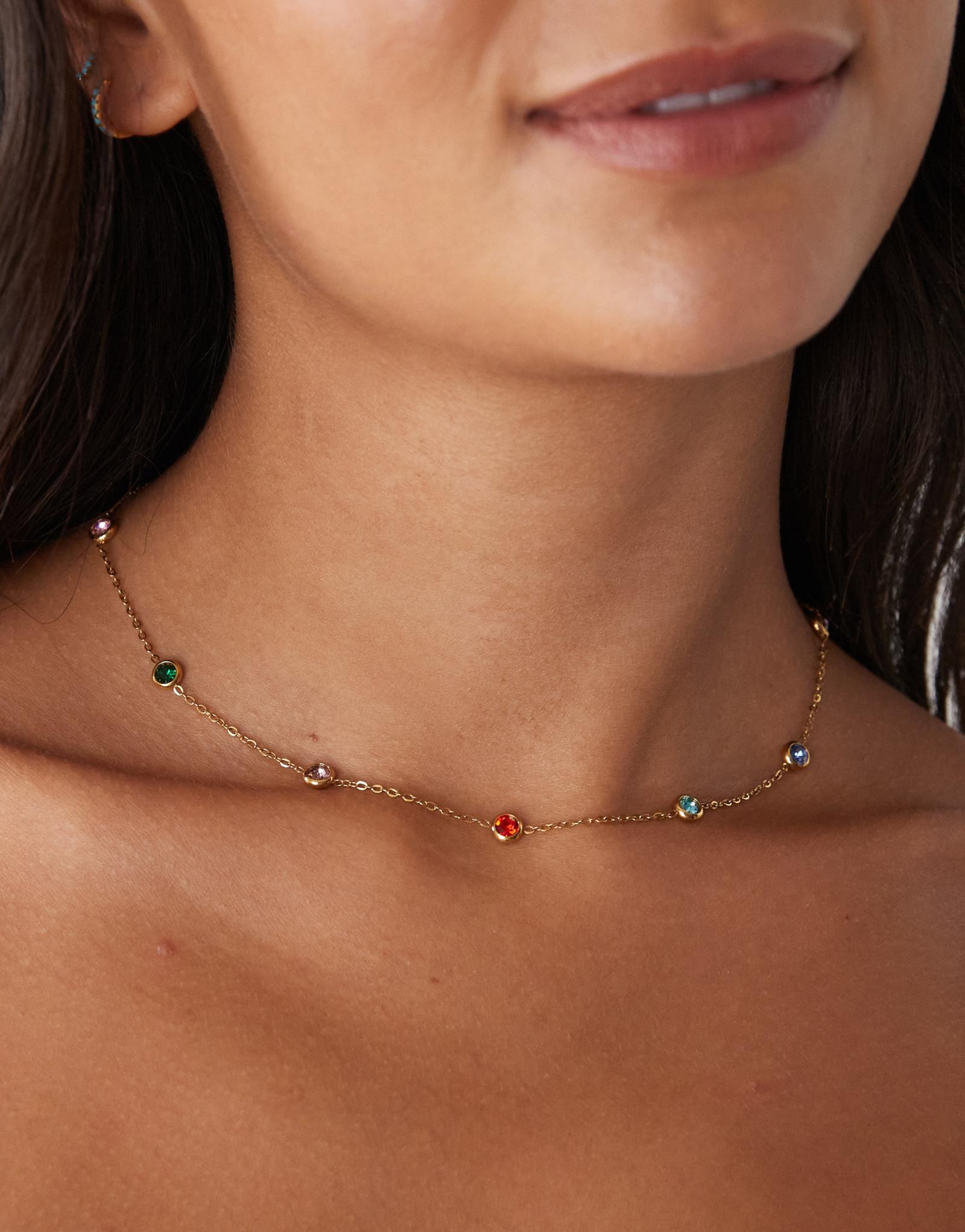 Восстановленное винтажное ожерелье из нержавеющей стали с золотыми камнями