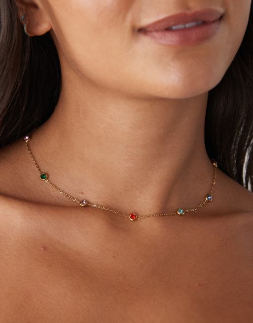 Reclaimed Vintage stainless steel necklace with stones in gold