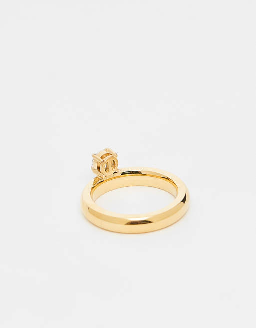 Reclaimed Vintage stainless steel ring with cubic zirconia stone in gold, 3 of 3