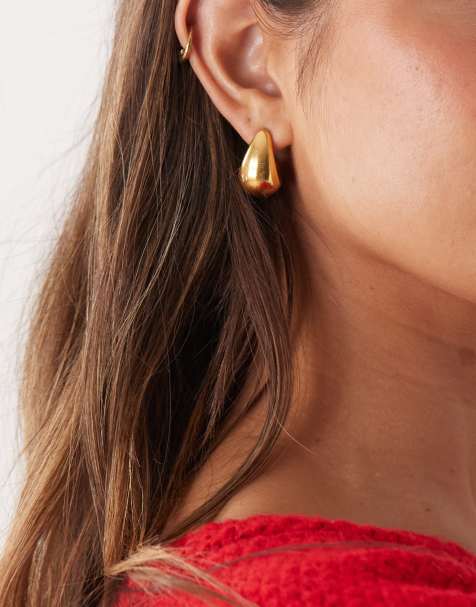 Reclaimed Vintage stainless steel waterproof chubby hoop earring in gold - view 1