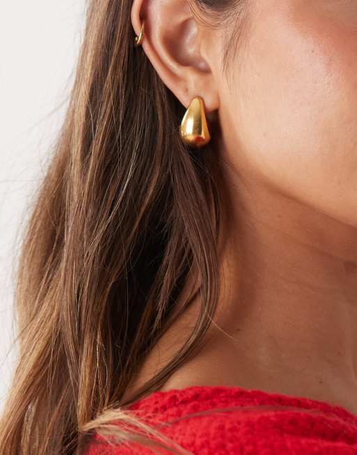 Reclaimed Vintage stainless steel waterproof chubby hoop earring in gold