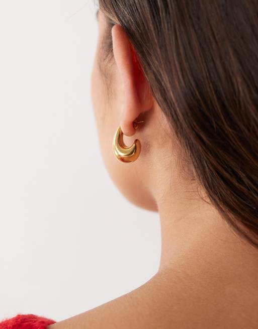 Reclaimed Vintage stainless steel waterproof chubby hoop earring in gold, 3 of 3