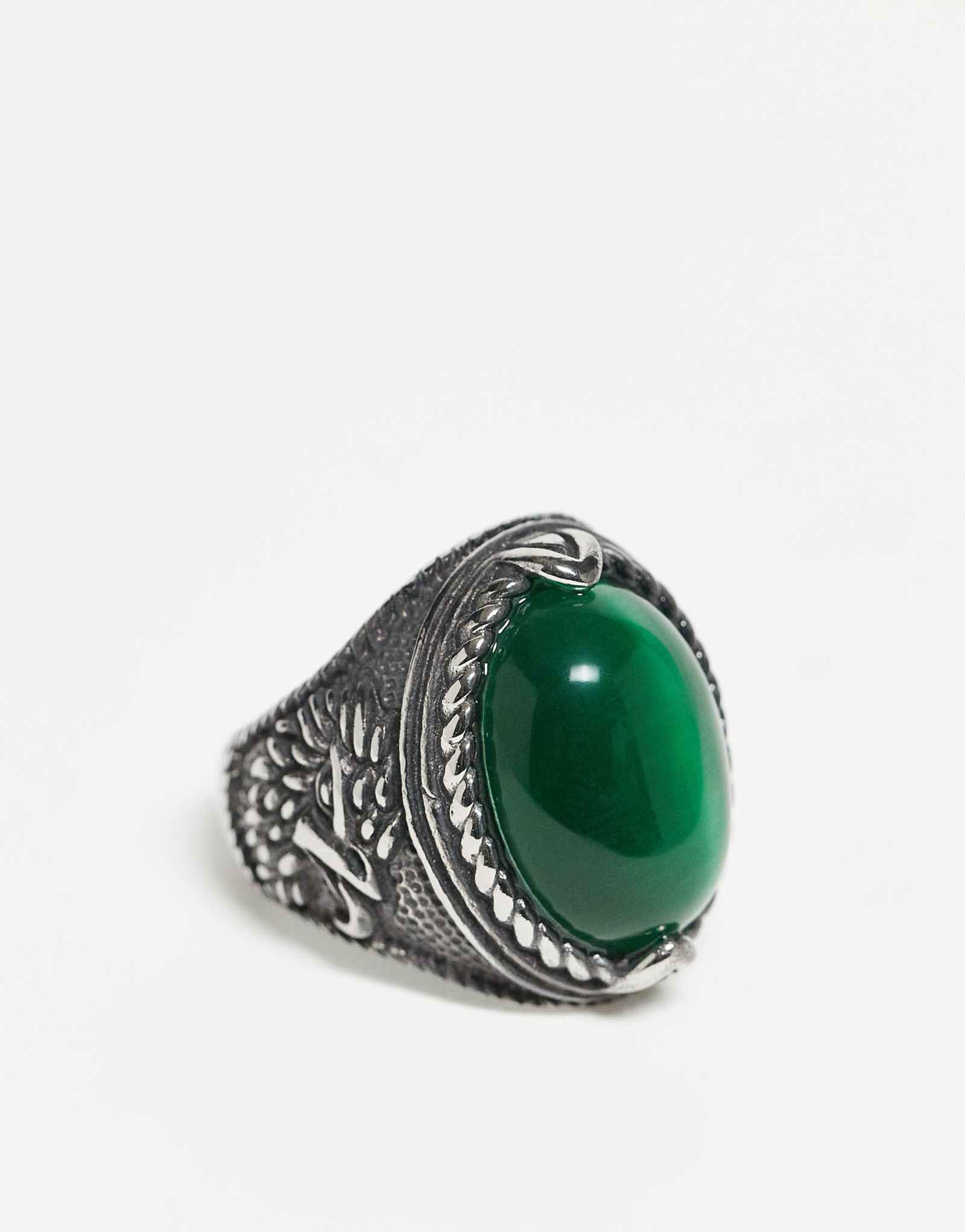 Восстановленное винтажное водонепроницаемое кольцо с драгоценным камнем из нержавеющей стали серебристого оттенка