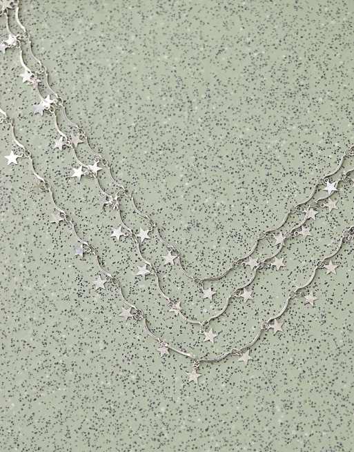 Reclaimed Vintage star chain layered long necklace in silver, 2 of 3