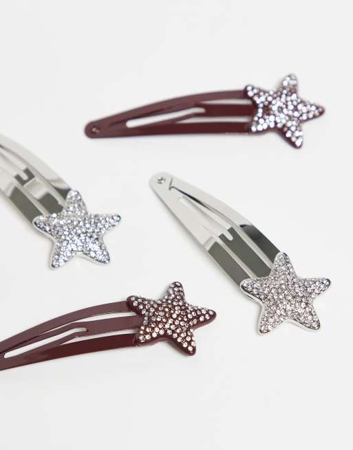 Reclaimed Vintage star hair clip 4 pack in black and red, 2 of 3