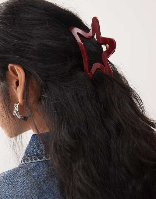 Reclaimed Vintage star hair clip in red