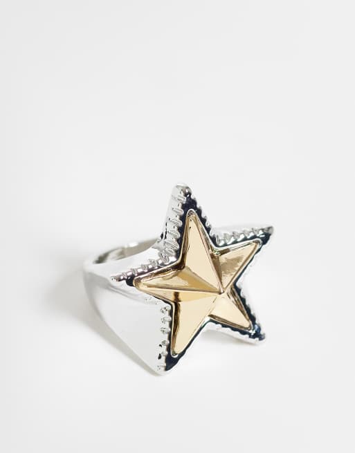 Reclaimed Vintage star signet ring in mixed plate