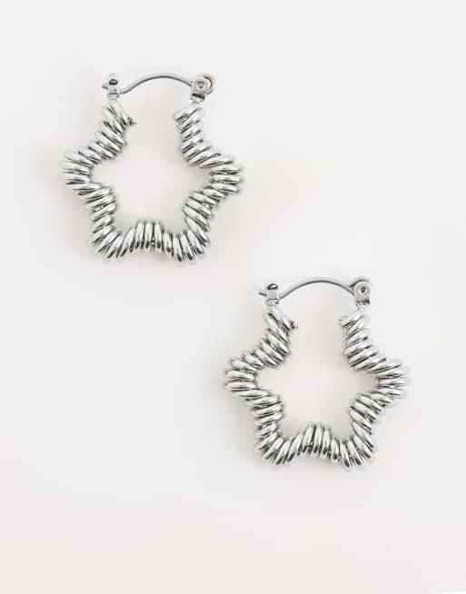 Reclaimed Vintage star wire detail hoops in silver