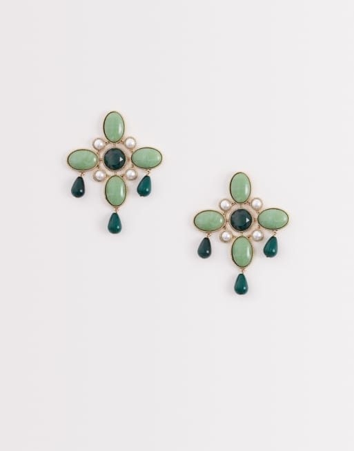  Reclaimed Vintage statement earrings with faux green stones